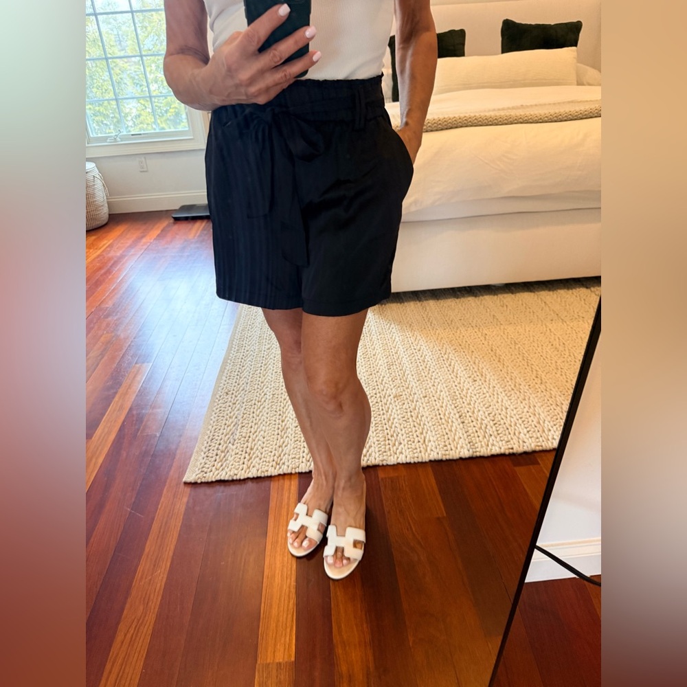 Joie Black Satin shorts  with elastic waistband and belt
